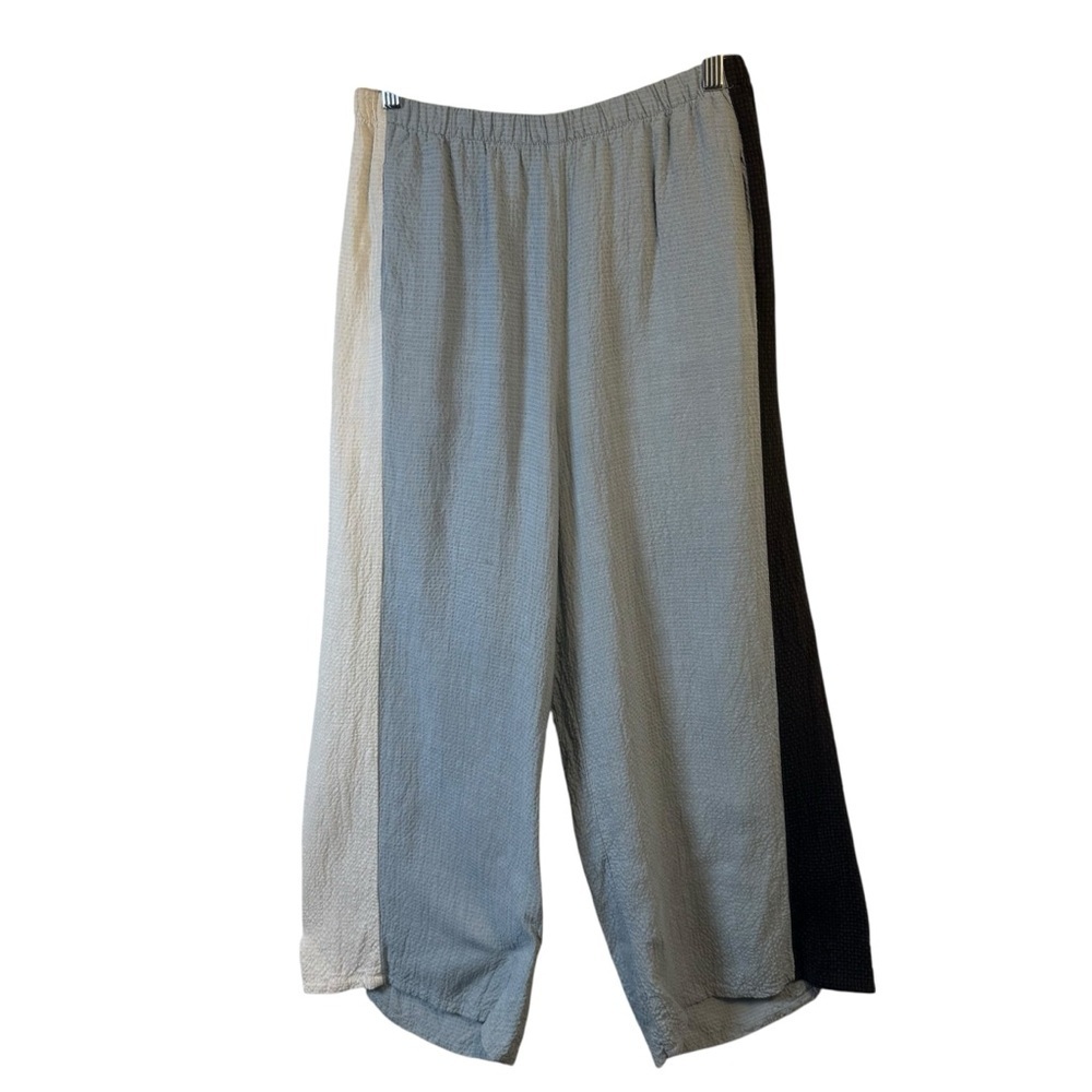 Khangura Capri Pull‎ on Crinkle Pants Colorblock Linen Blend Size Medium